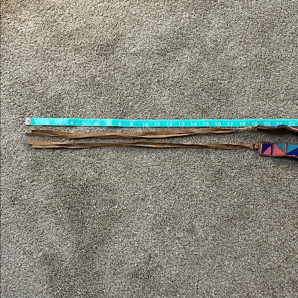 Vegan Leather Vibrant Turquoise Navy Coral and Bronze Beaded tie belt 64 inches - Picture 7 of 16
